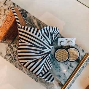 Stripe design cork heel